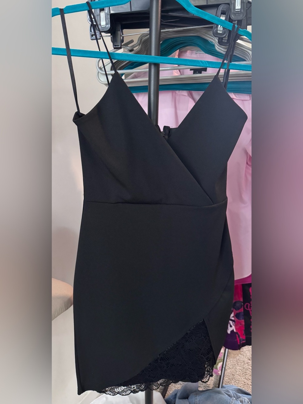 Missguided Black Spaghetti Strap Wrap Mini Dress